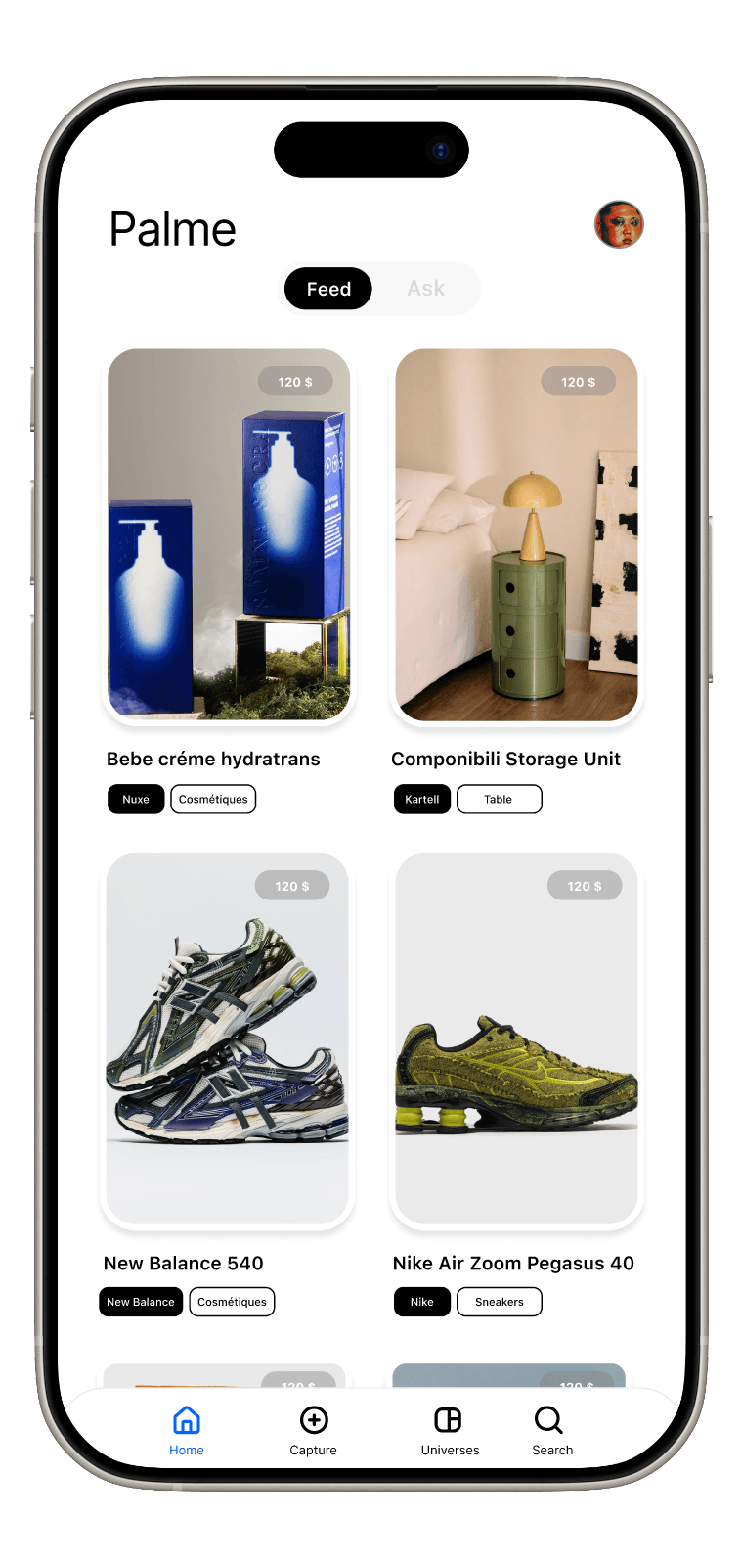Feed de l'application Palme